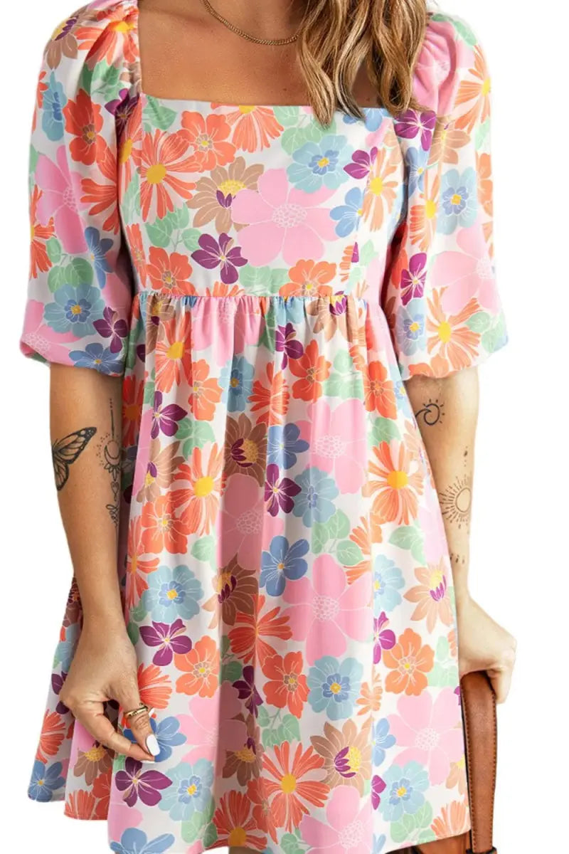 Stylish Printed Half Sleeve Mini Dress for Women - Love Salve